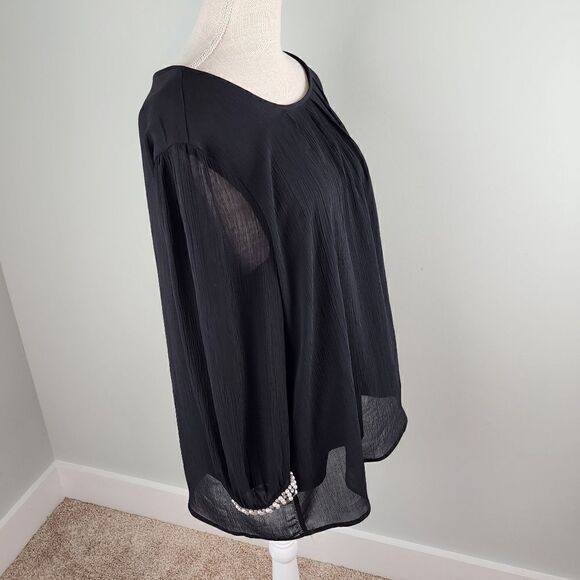 JACLYN SMITH BLACK SHEER TOP WITH PEARL AND RHINESTONE EMBELLISHMENTS SIZE L - Picture 4 of 9